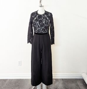 Alexis Lace Long Sleeve Wide Leg Cropped Jumpsuit Black S/2/4 evening wedding